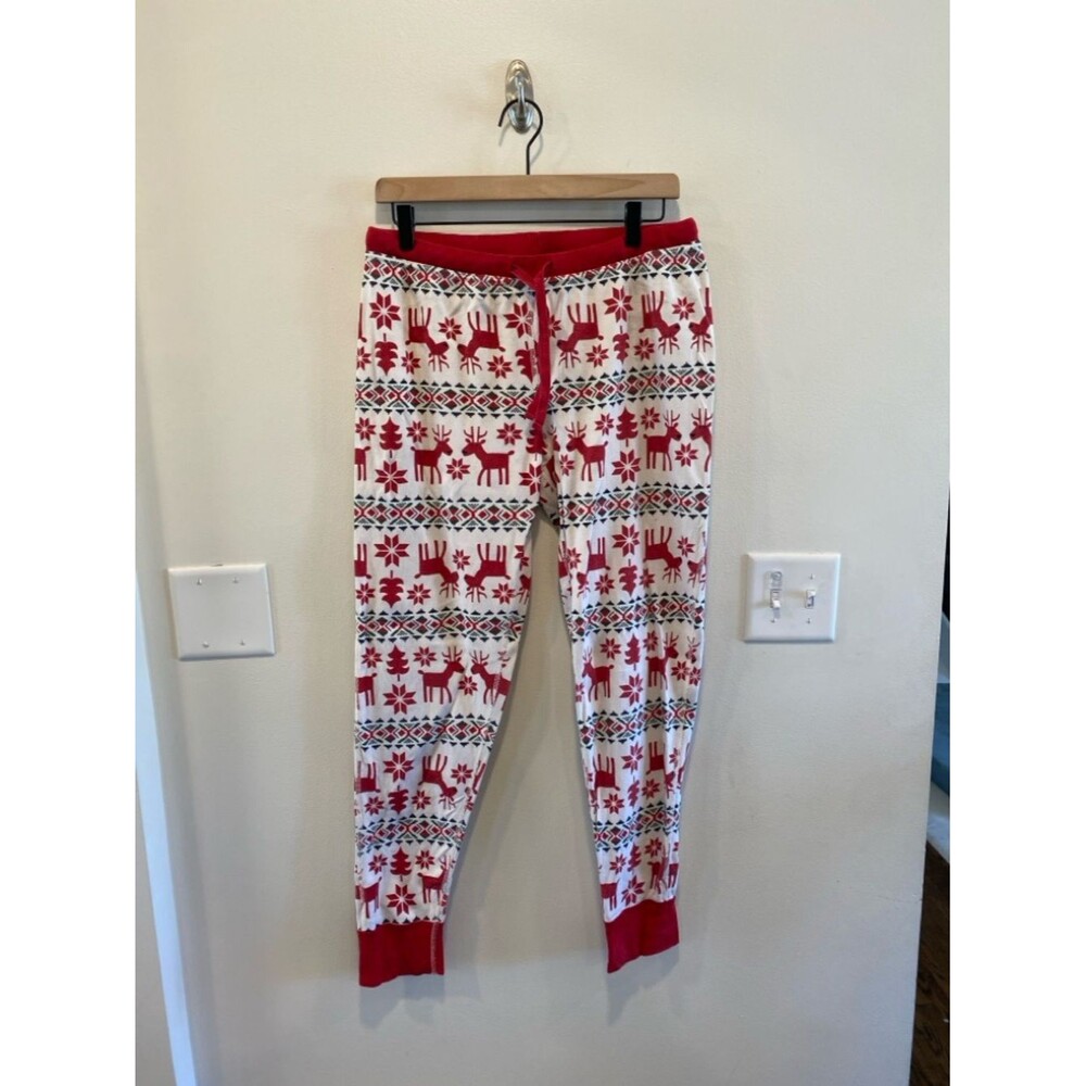 Hanna Andersson Women's Long John Pajama Pant Dear Deer SIZE L holiday Christmas